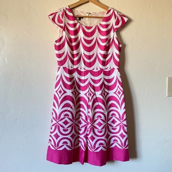 TALBOTS Pink & White Textured Cap Sleeve Pleated Dress Size 6P Petite - Picture 2 of 9